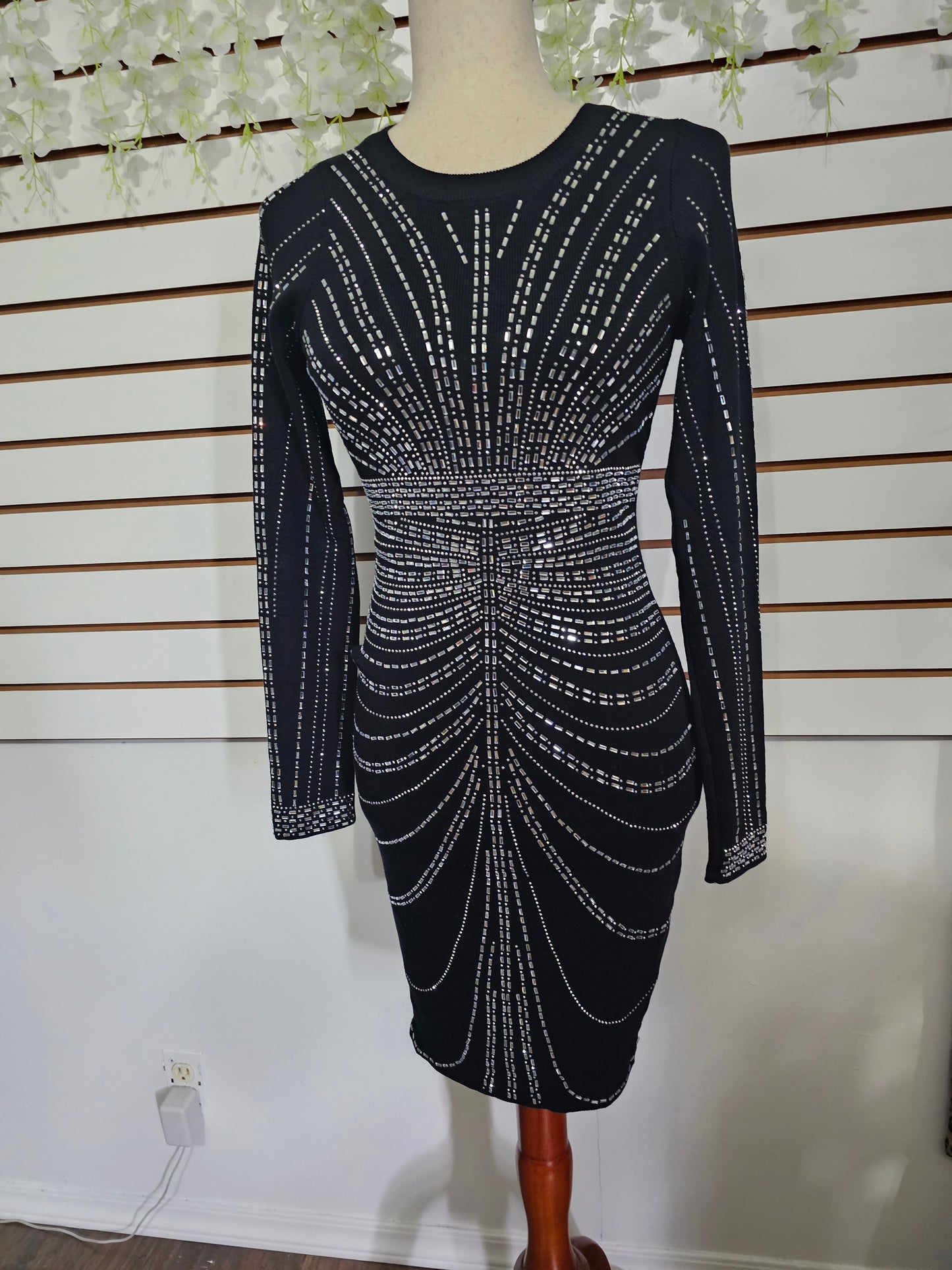 Sandra Shine Dress Black Rhinestone