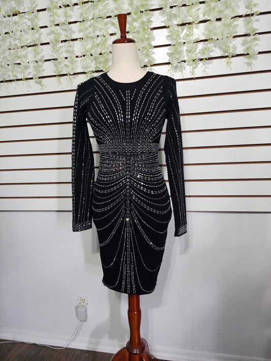 Sandra Shine Dress Black Rhinestone