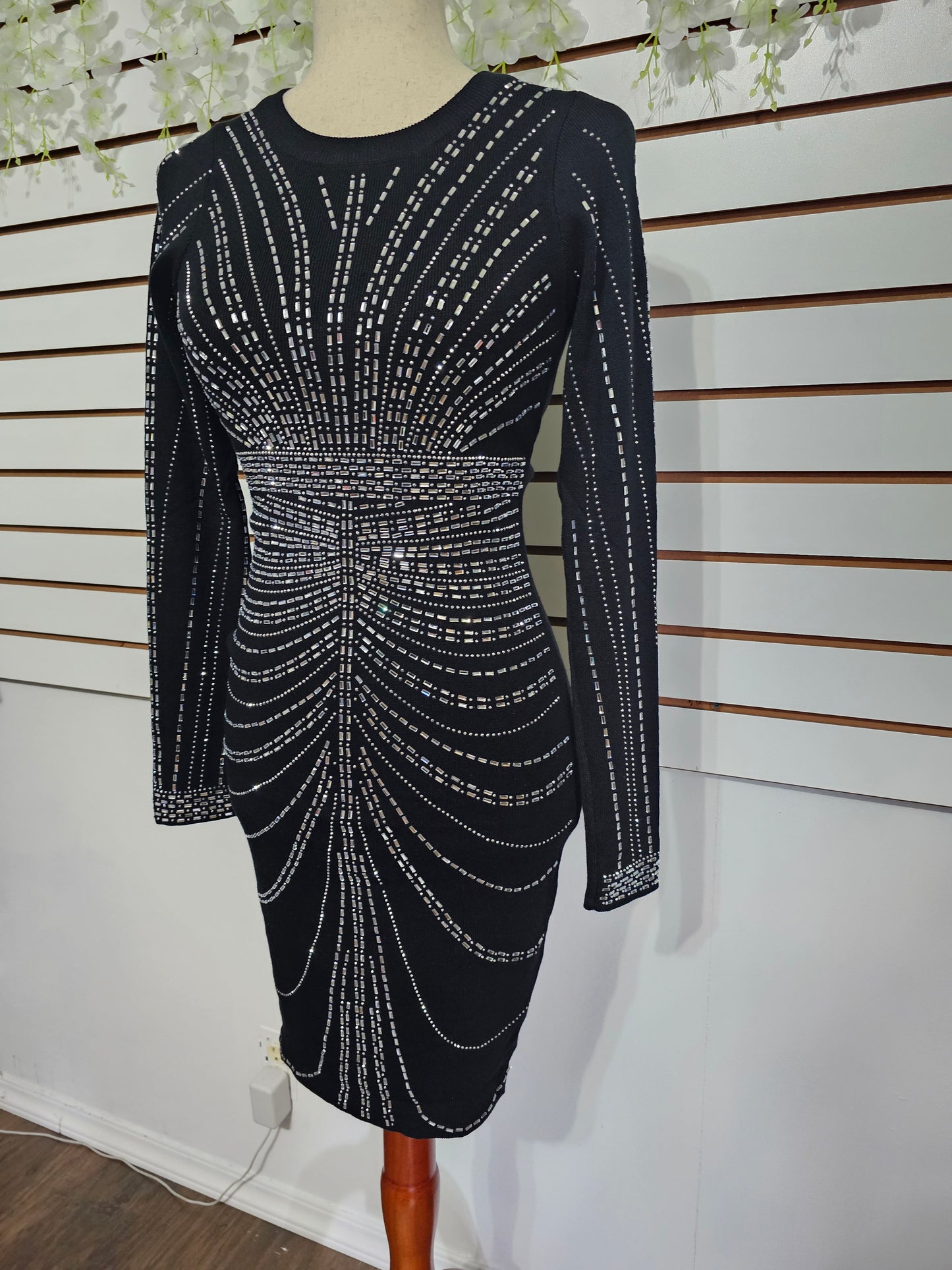 Sandra Shine Dress Black Rhinestone