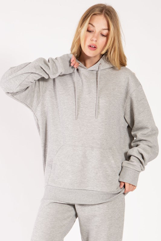 Gris Oversized Fleece Pullover Hoodie