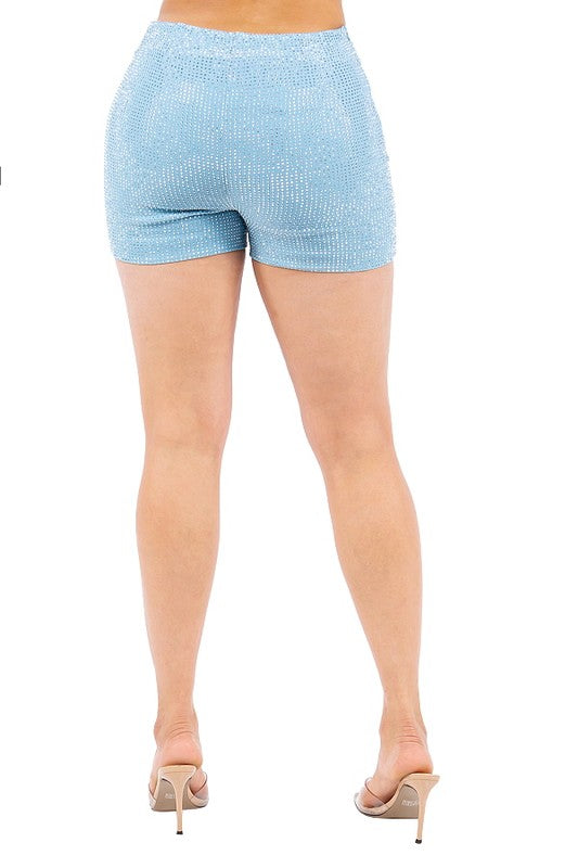 RHINESTONE MINI HOT SHORTS PANTS SKY BLUE