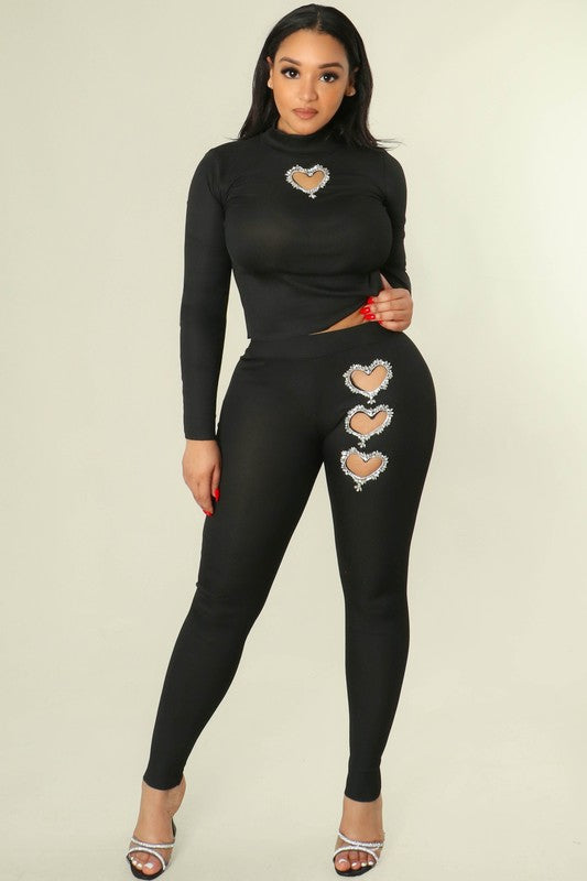 HEART STONE RIBBED TOP AND LEGGING SET
