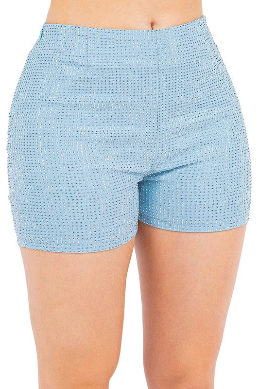 RHINESTONE MINI HOT SHORTS PANTS SKY BLUE