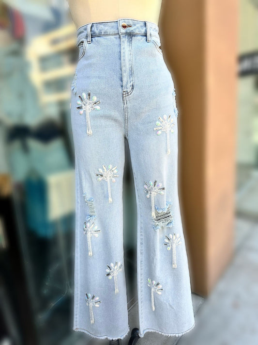 CIELO DENIM JEANS WITH EMBROIDERED
