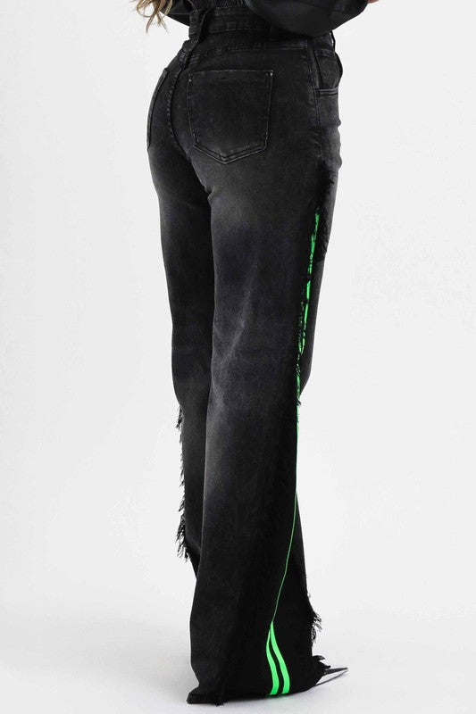 Lauren Denim black Jeans Wide with green peak a boo