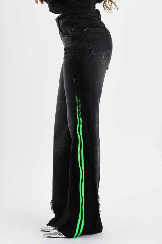 Lauren Denim black Jeans Wide with green peak a boo