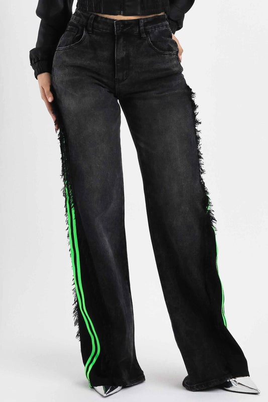 Lauren Denim black Jeans Wide with green peak a boo