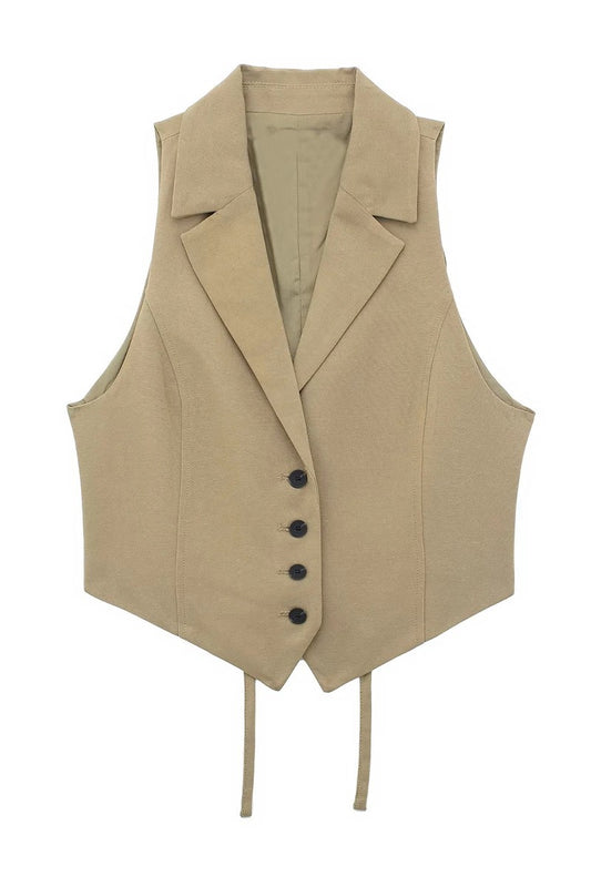 Vest olive Lapel Button Vest #4