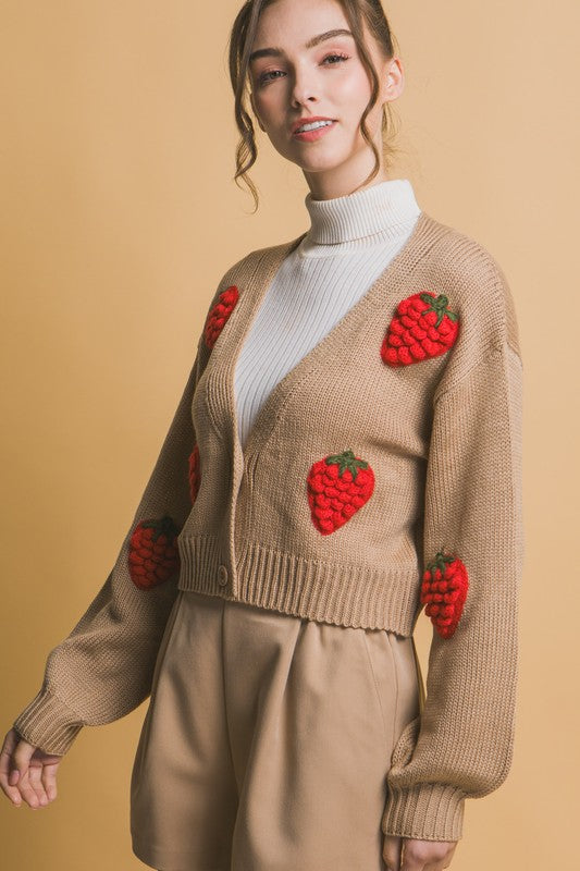 Strawberry Sweater Cardigan Khaki #*