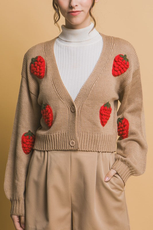 Strawberry Sweater Cardigan Khaki #*