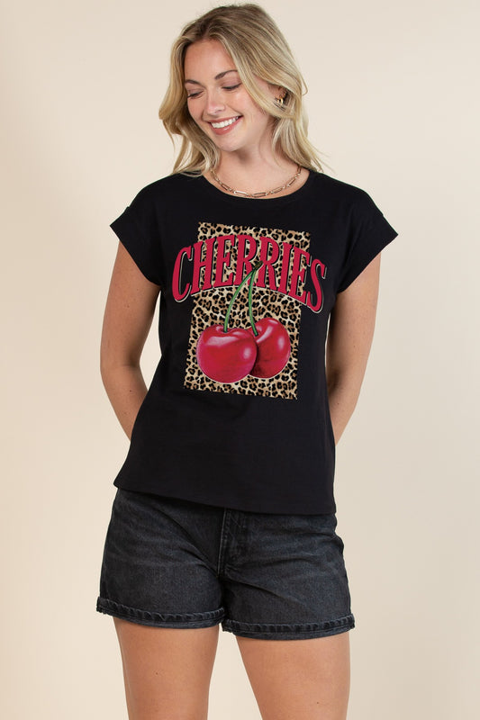 Gigi Animal Cherry Print T-shirt Black