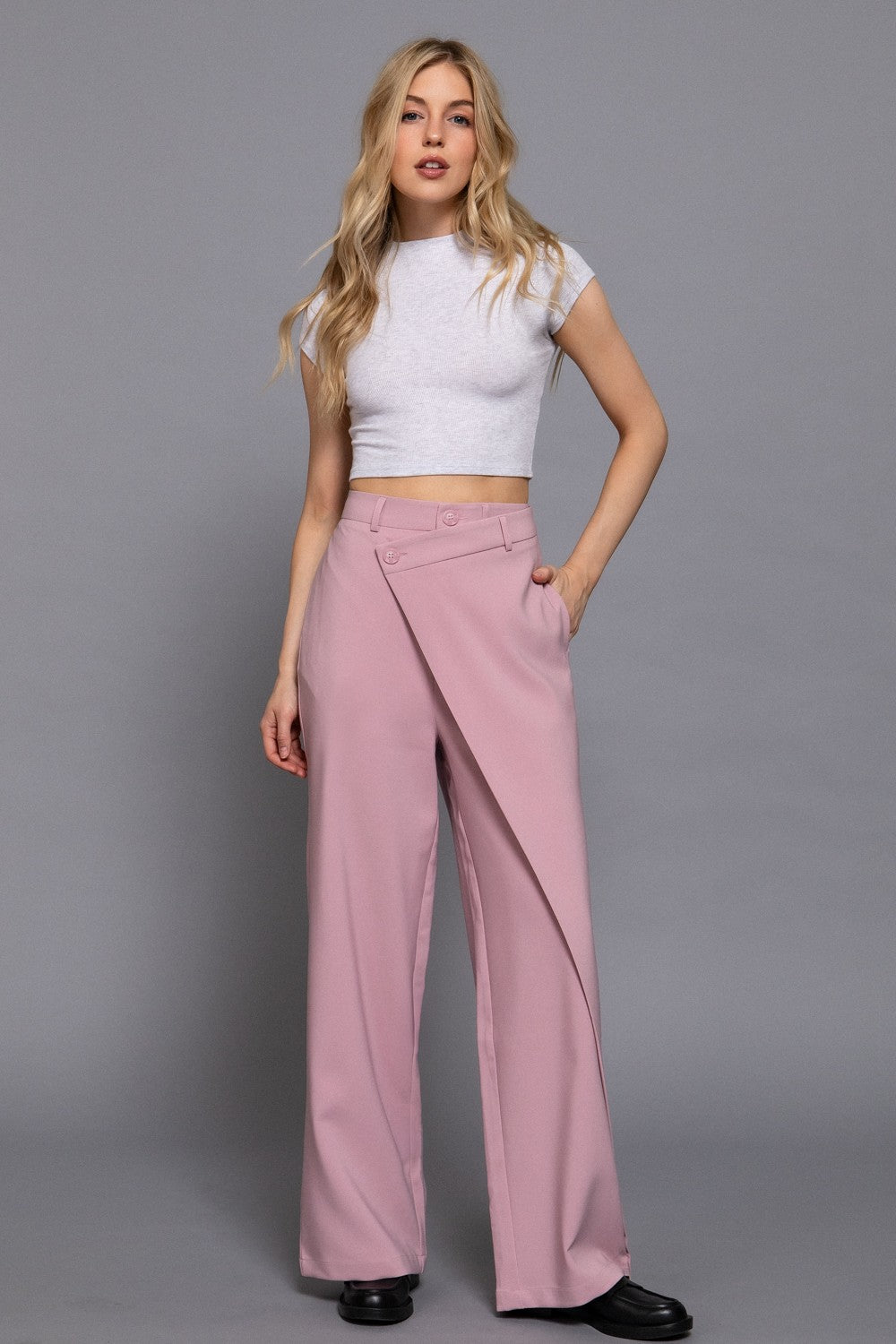 Astrit Pink Women Asymmetrical Wrap Long Pants