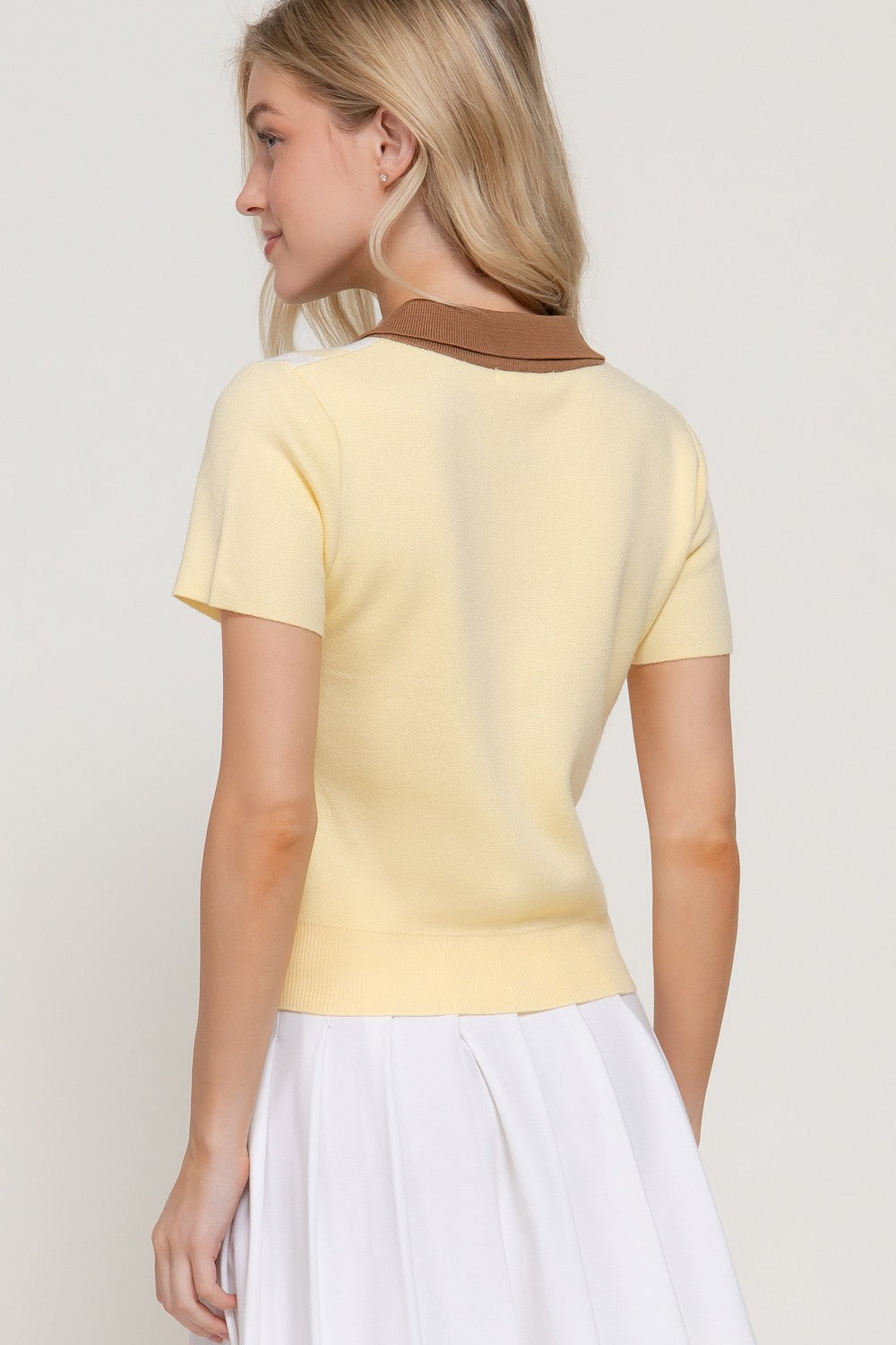 BISU Short Dog yellow Stripe Polo Women Top
