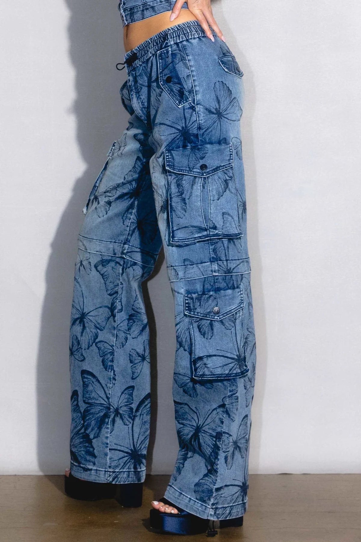 Butterfly Printed Baggy Cargo Jeans