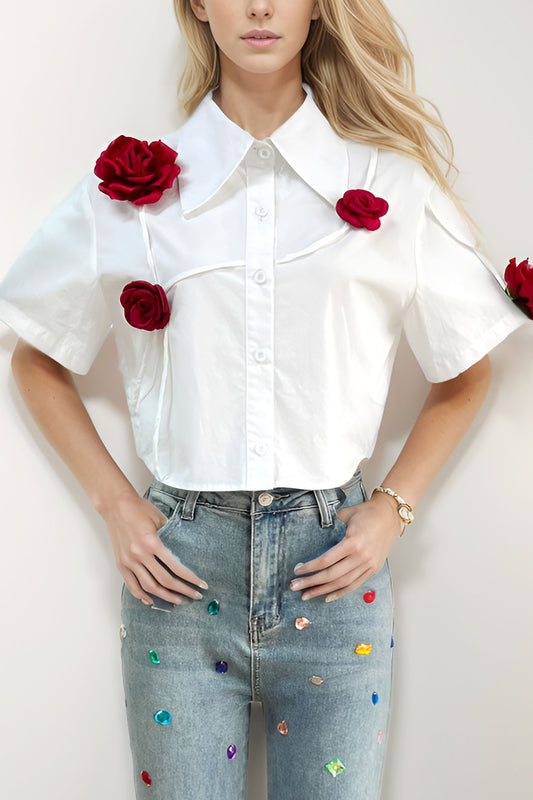 Roses  Button Down Blouse