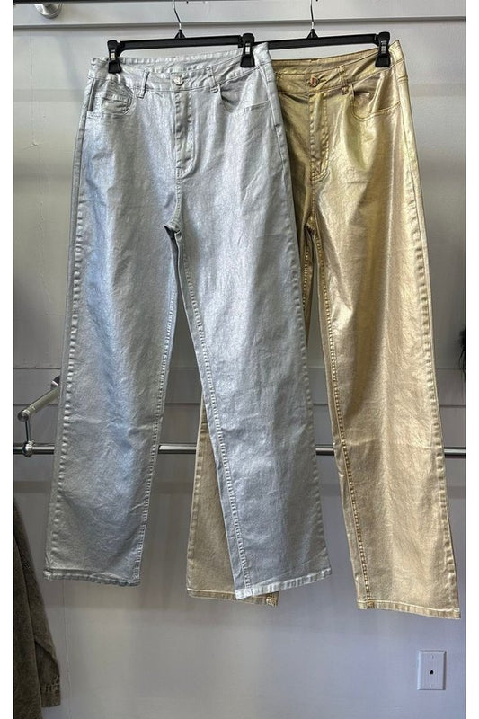 Pants boot leg jean metallic stretch 2 colors