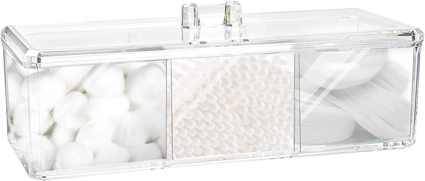 Square Qtip Holder Dispenser, 3 Compartments Cotton Ball Holder