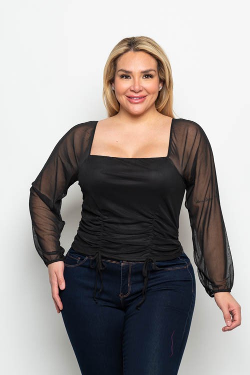 Black Curve Mesh Blouse Plus