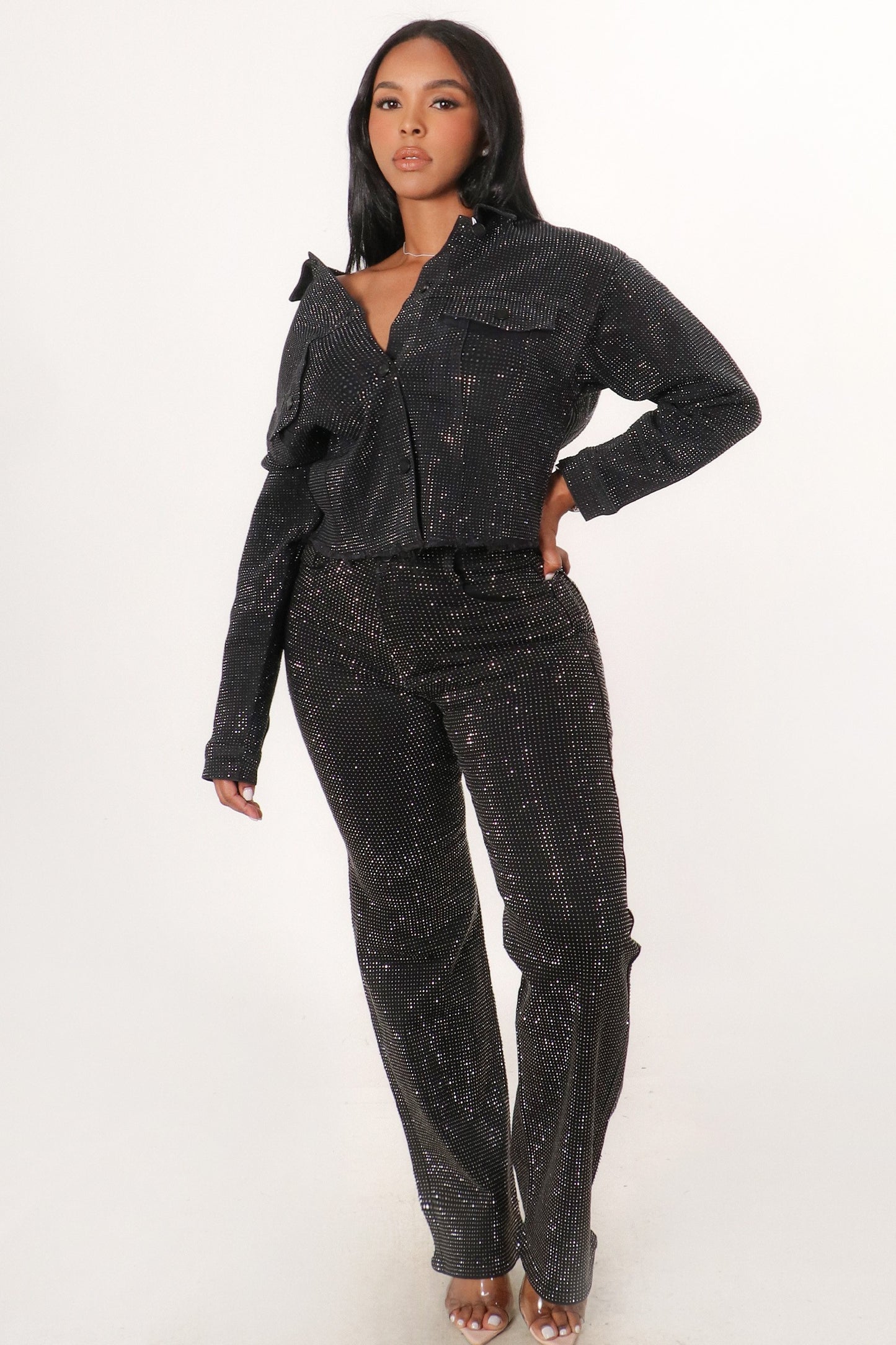Brendaly Bedazzled Rhinestone Black Pants