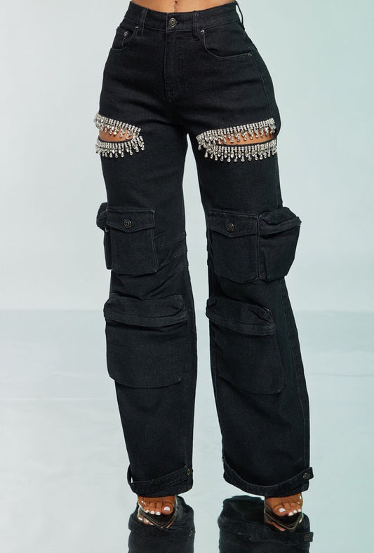 Luna cargo rhinestone jeans