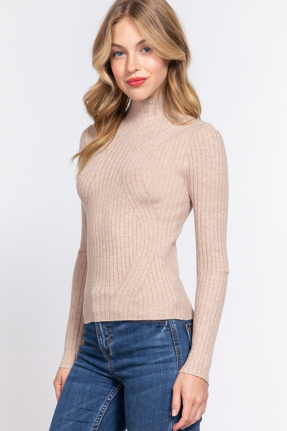 Long Sleeve High-neck Fitted Sweater