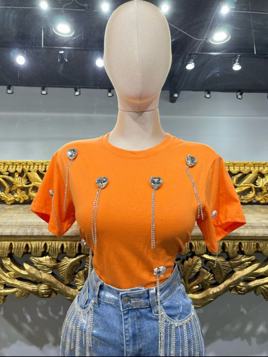 T-shirt de corazones en naranja