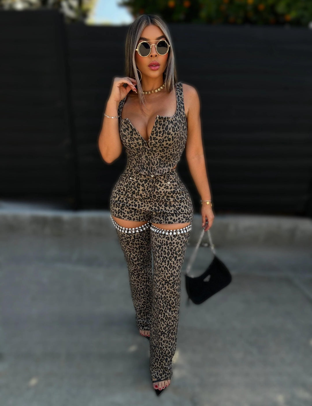 Daniel Animal Print Denim Set #*