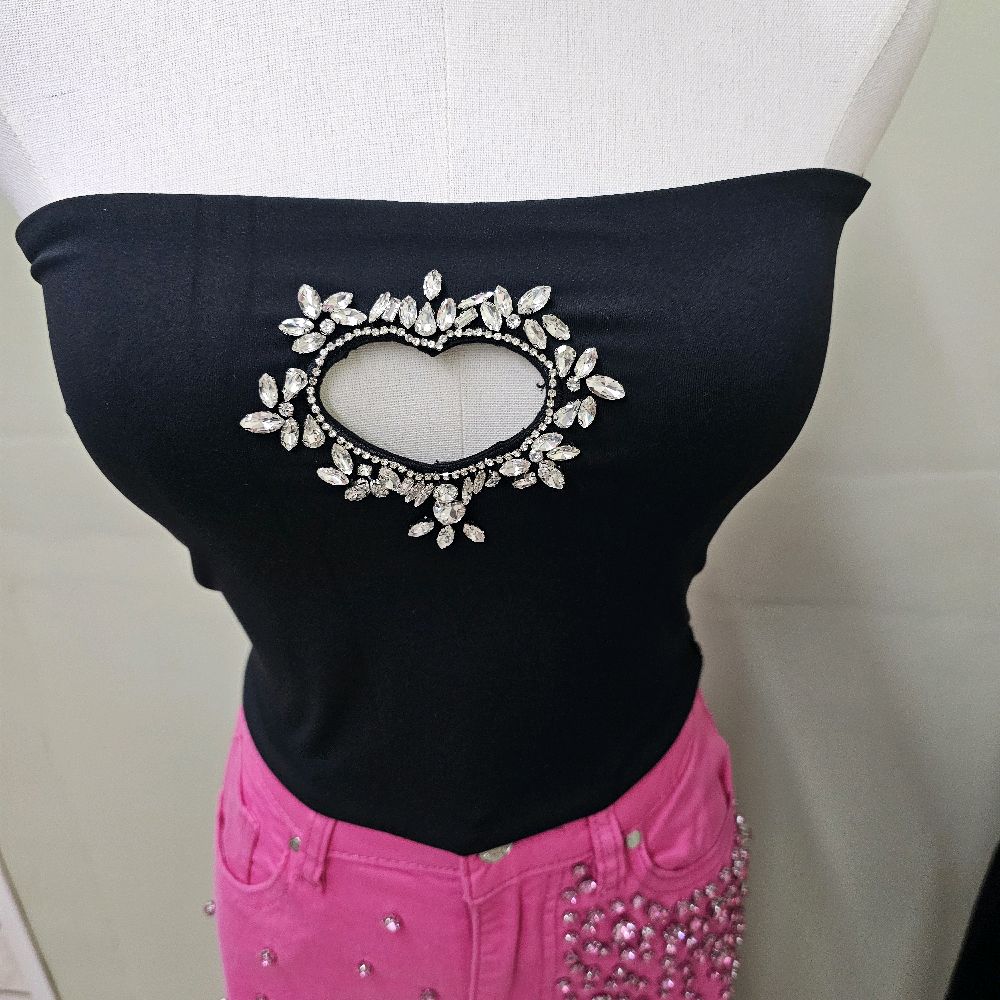 Camilla  rhinestones heart women Top strapless