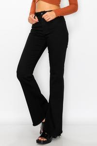 WOMEN FRAY BOOT FLARE DENIM JEANS BLACK AND BLUE #T