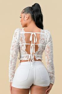 TIE LACE LONG SLEEVE TOP WHITE  . / Top Blousa