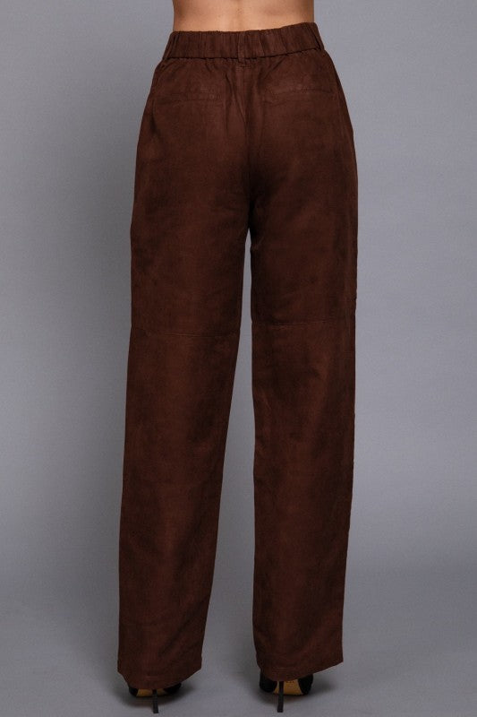Faux Suede Straight Leg Woven Pants Brown
