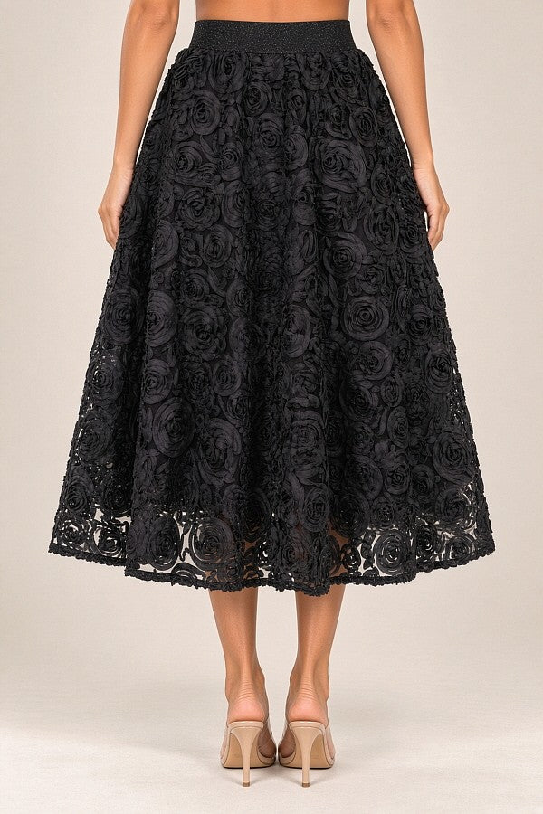 Sheer Skirt Black Rose Pattern Long Womwen Skirts