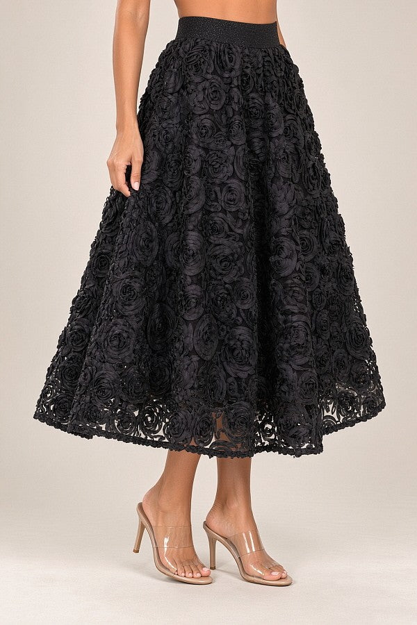 Sheer Skirt Black Rose Pattern Long Womwen Skirts