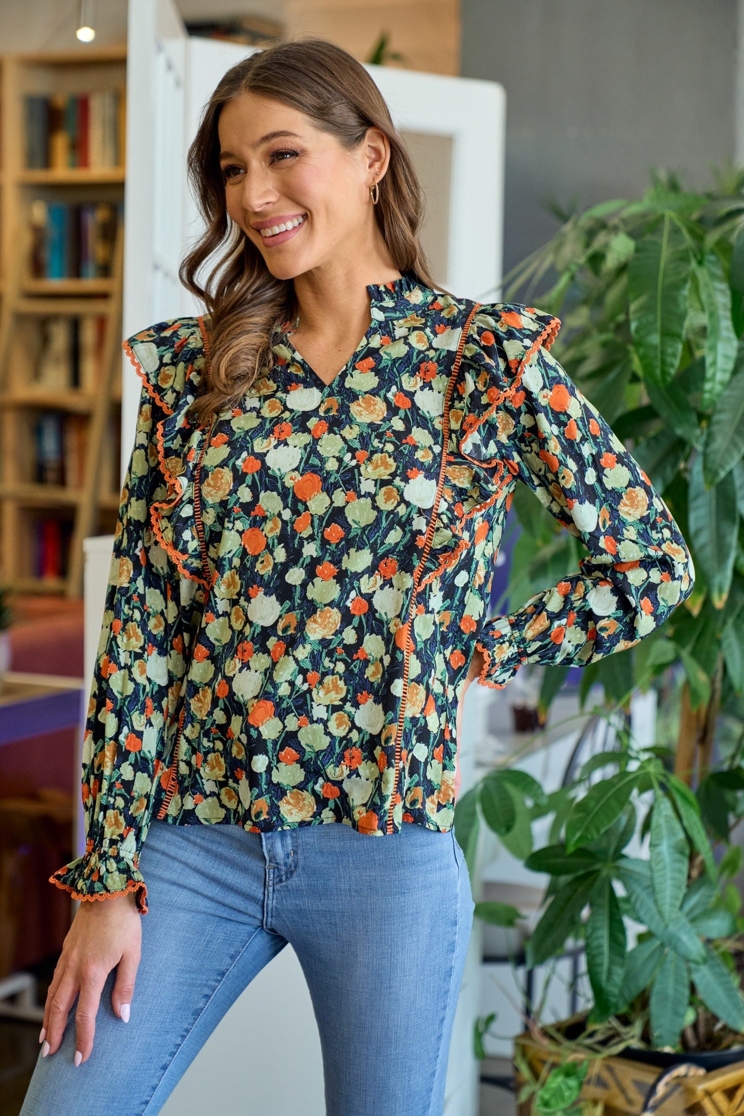 Ofelia Floral Plus  Women Ruffle Blouse #T