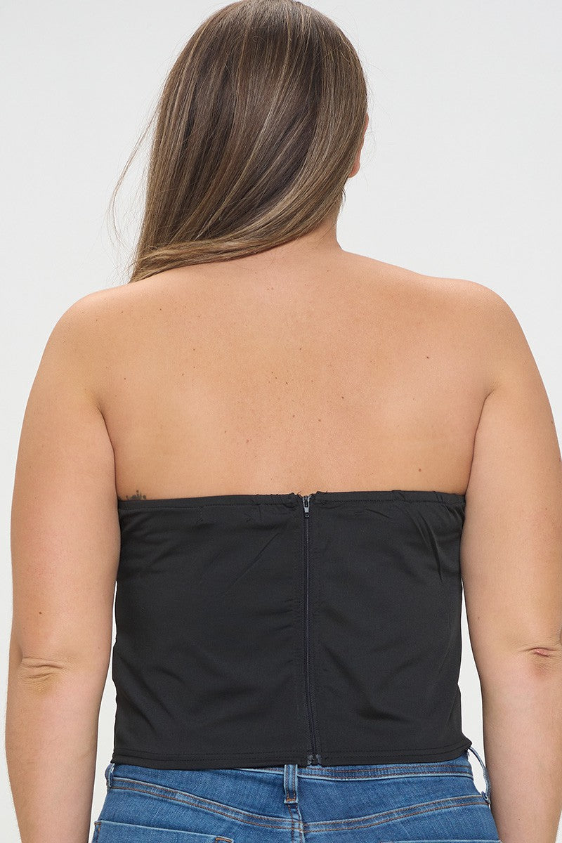 Junior Plus Strapless Rhinestone Fringe Corset Top