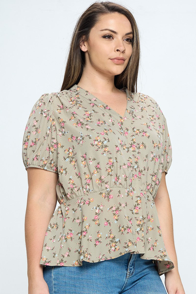 Juliana Plus Short Flower Sleeve Top