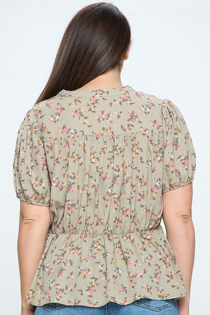 Juliana Plus Short Flower Sleeve Top
