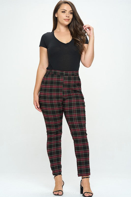 Bengaline Pants Plaid print  Plus Pull-on