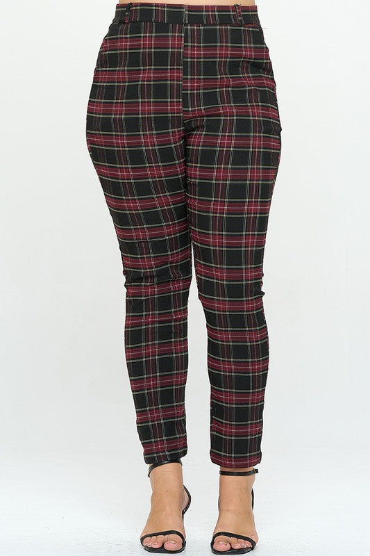 Bengaline Pants Plaid print  Plus Pull-on