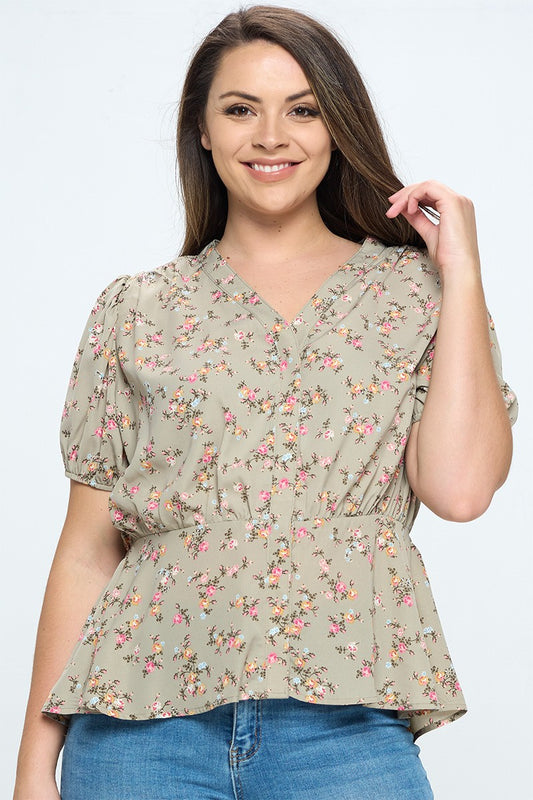 Juliana Plus Short Flower Sleeve Top