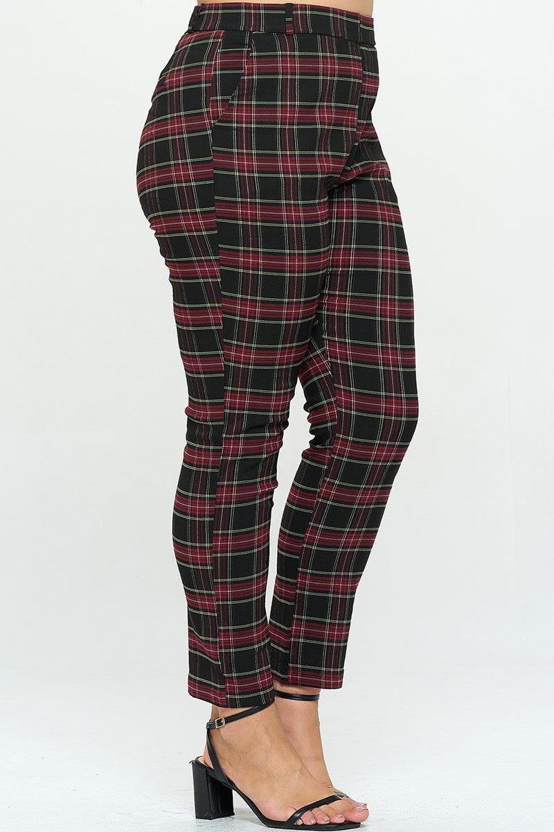 Bengaline Pants Plaid print  Plus Pull-on