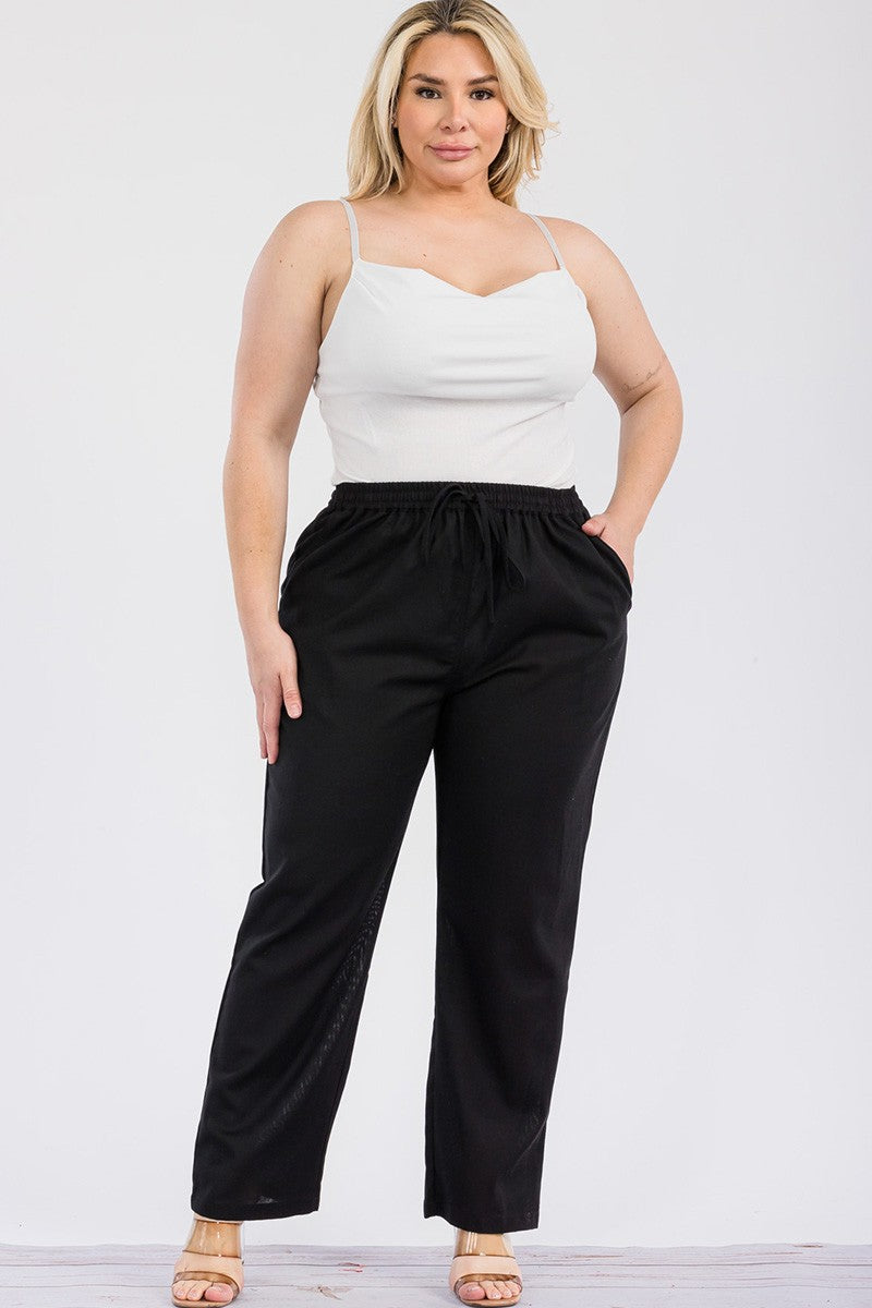 Renata Plus Black Linen Pull-on Pants
