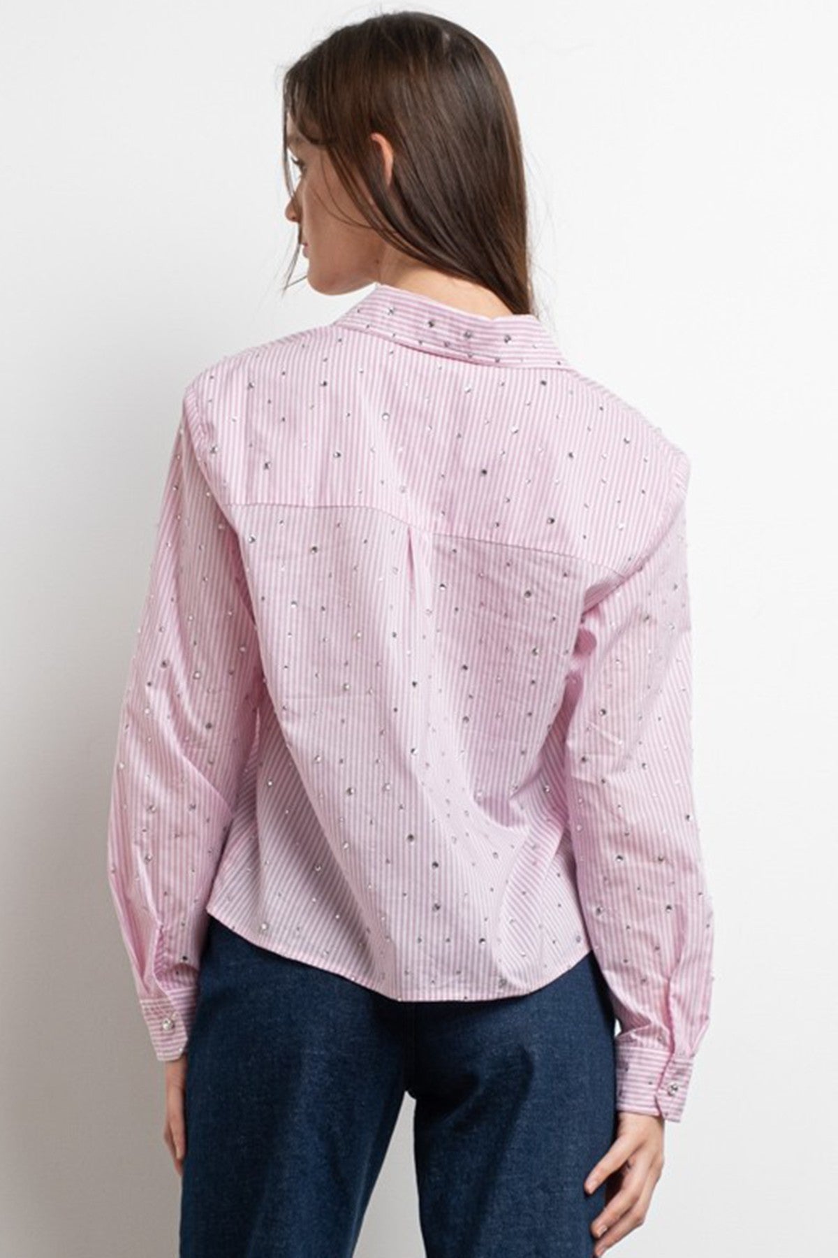 Rita Rhinestone shirt LIGHT PINK STRIPED Woman  Blouse #T