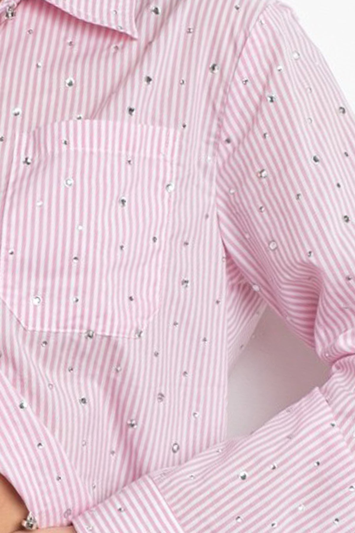 Rita Rhinestone shirt LIGHT PINK STRIPED Woman  Blouse #T