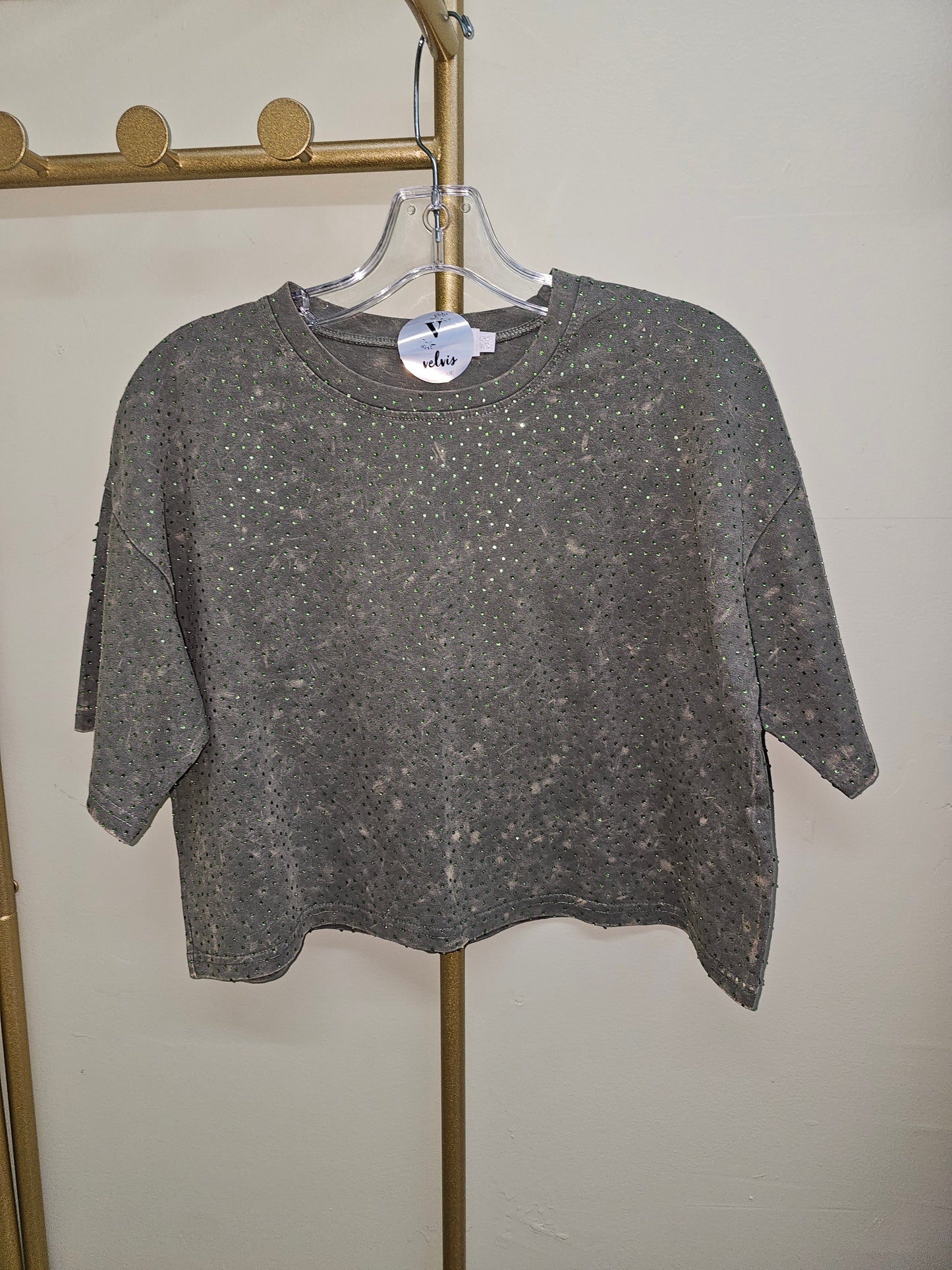 Crop top shirt green olive with rhinestone Womenswear #T