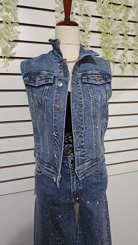 Alicia Denim Rhinestones Vest