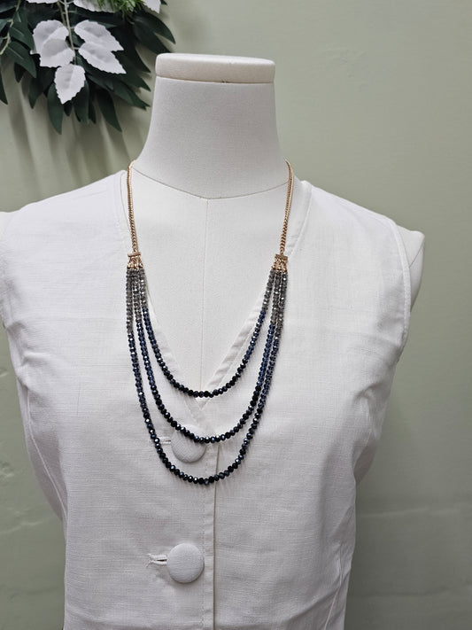 Triple grey and blue necklace