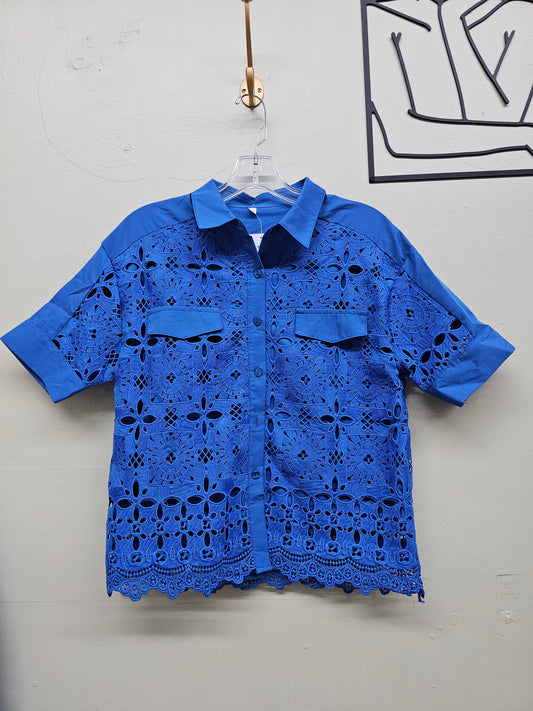 Blue Exotic Women Blouse Lace