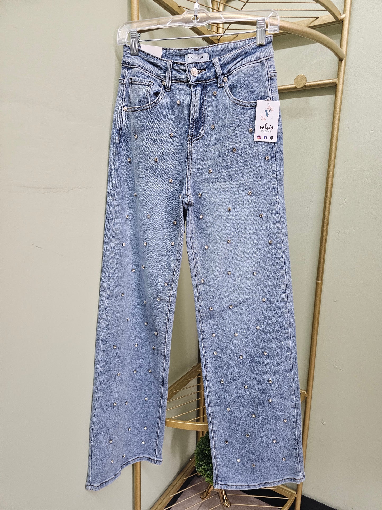 Nina Denim Ligh Rhinestone Jeans #T