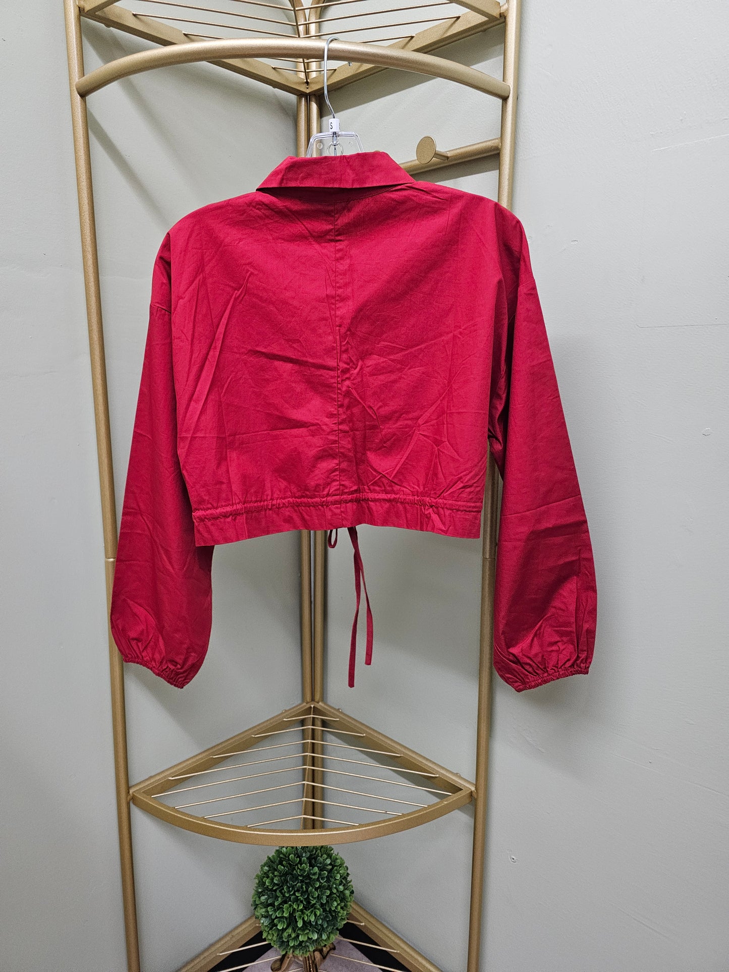 Francis Blouse Crop Top Long Sleeve Button Up Red
